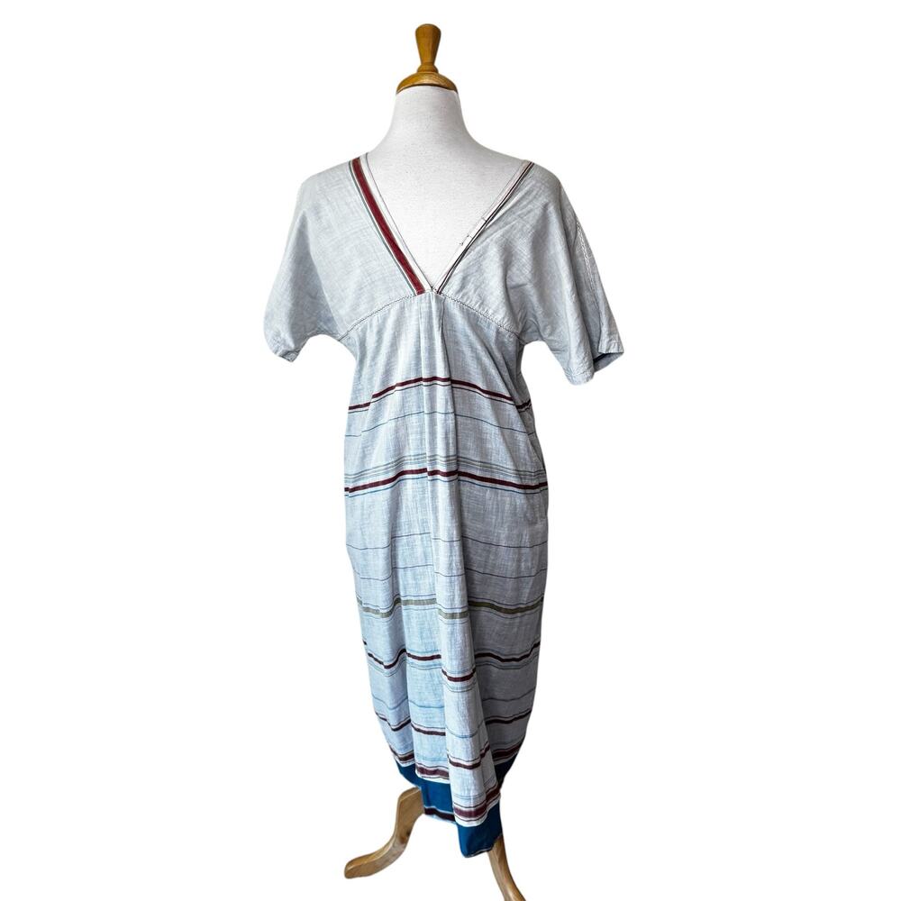 INJIRI V Neck 100% Cotton MIDI Dress Gray Red Size 36/ Small (2-4)